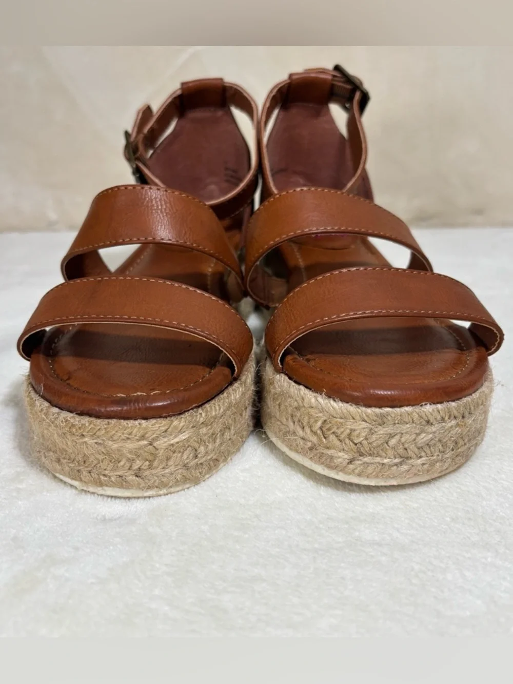 Sugar Women's Tahini Platform Wedge Espadrille Sandals with Ankle Strap Size 7